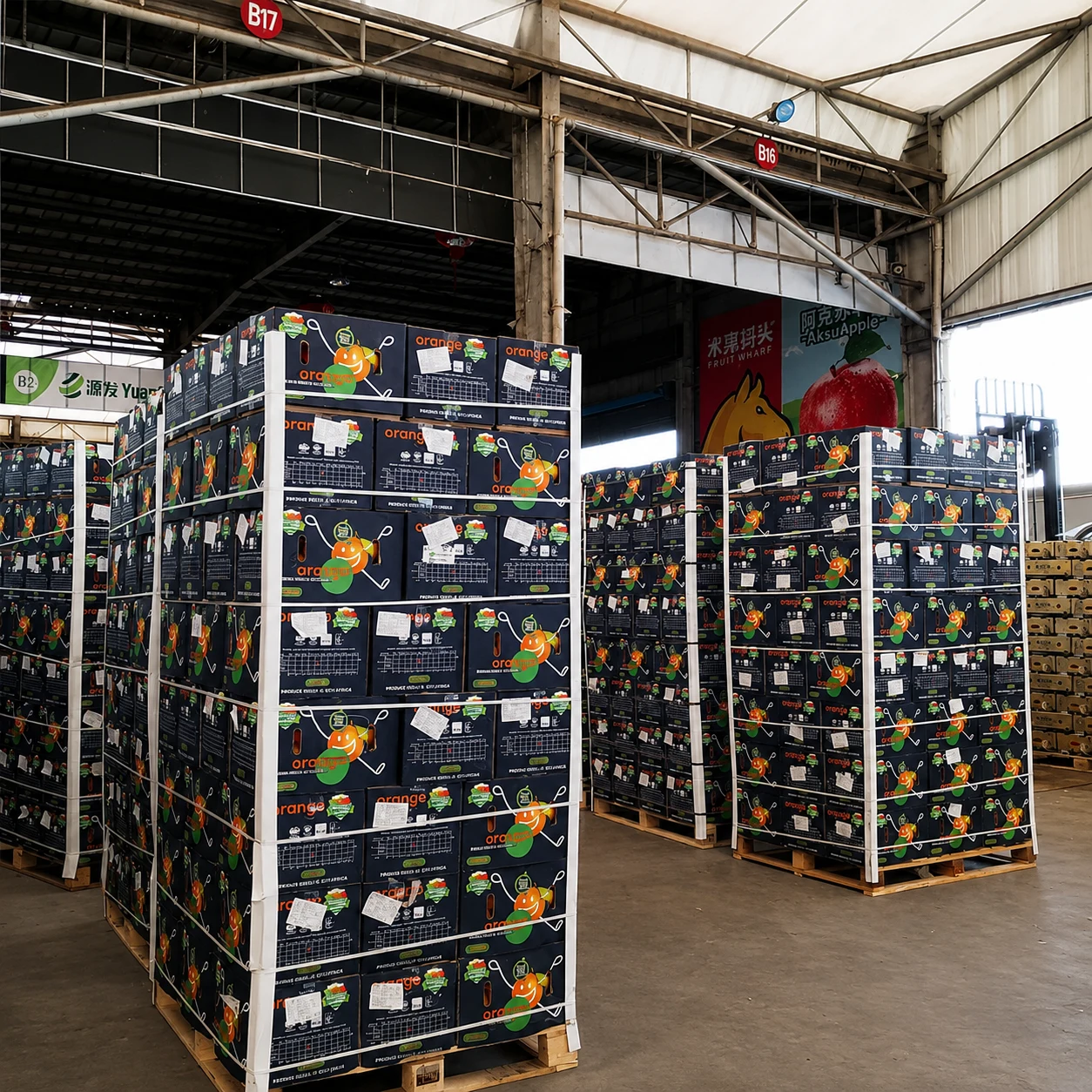 Mit ägyptischen Orangen beladener Kühlcontainer für den Export